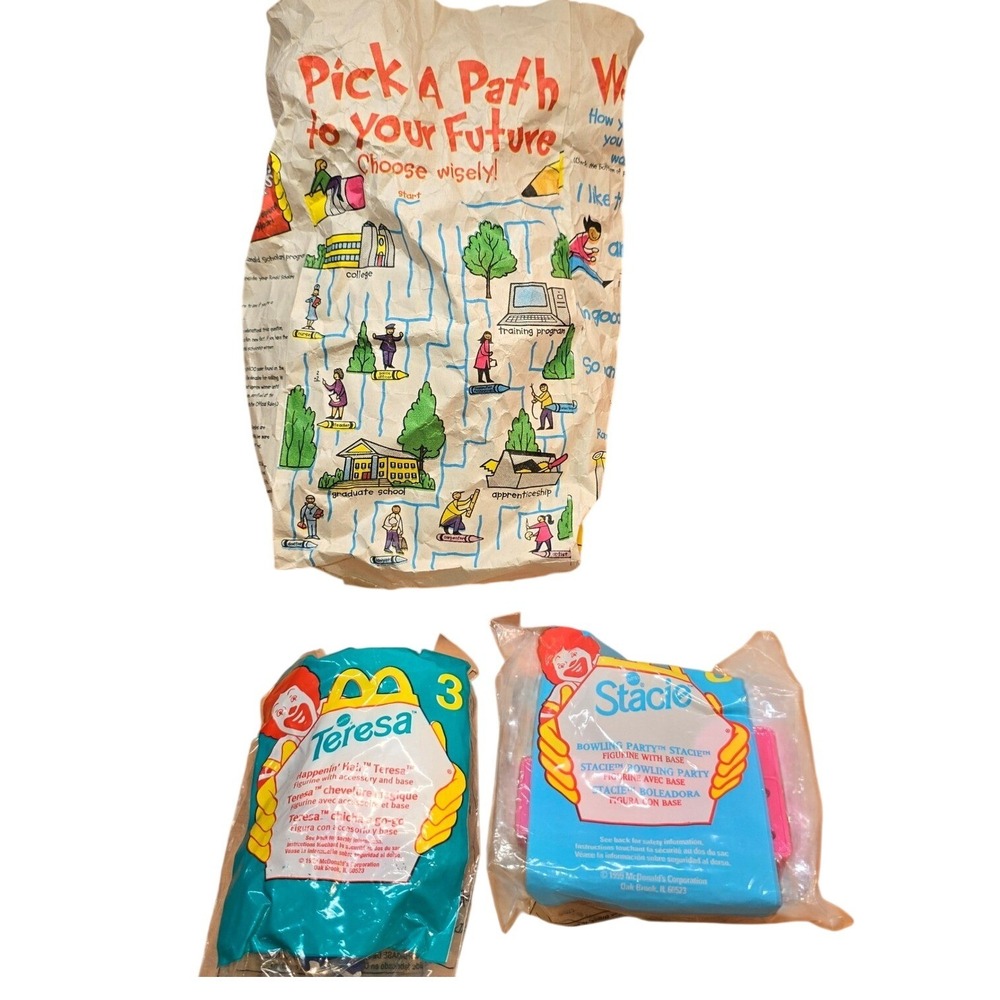 McDonald's Happy Meal Bag and 2 brand new Toys Dolls Vintage